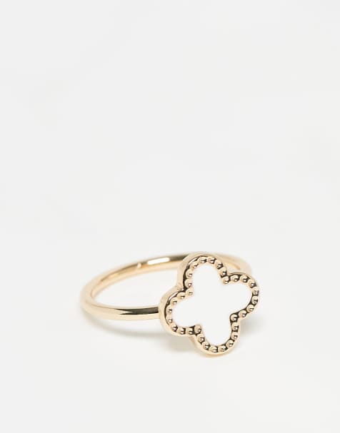 DesignB London – Kleeblattförmiger Ring mit weißer Verzierung - view 1