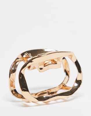 DesignB London - Kleine Haarklammer aus Metall in geschmolzener Goldoptik-Goldfarben