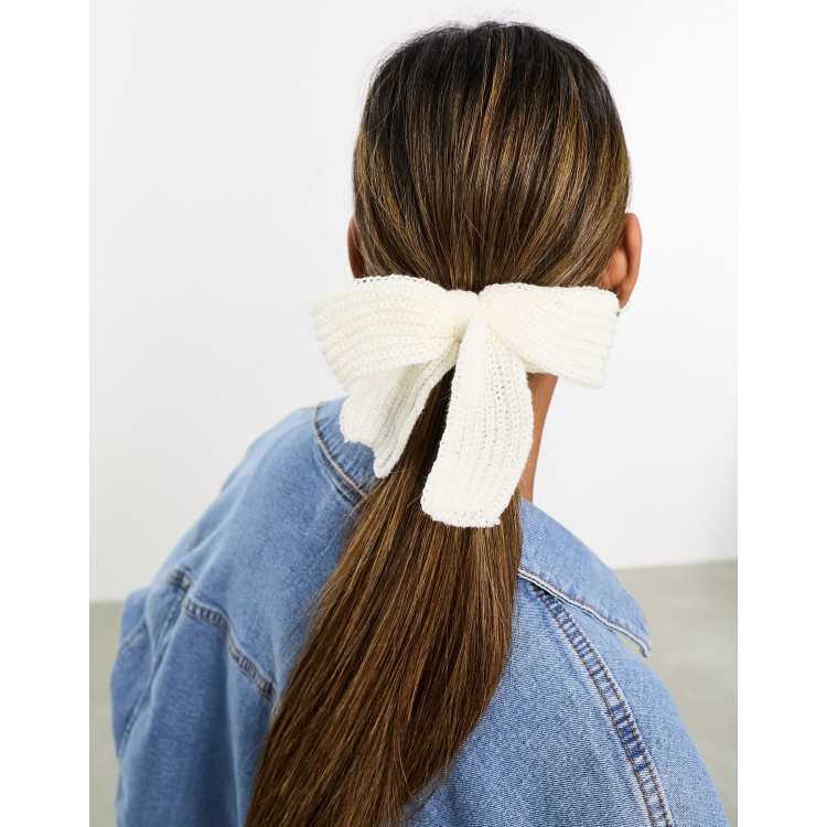 DesignB London knitted bow hair tie in white | ASOS