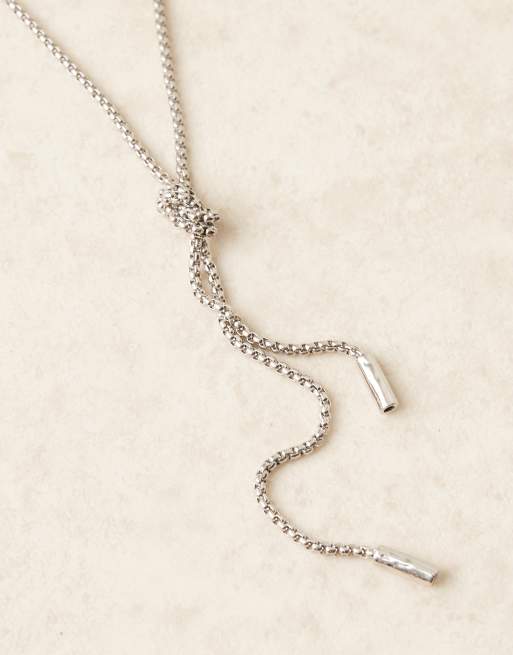 DesignB London knot detail lariat necklace in silver, 3 of 3