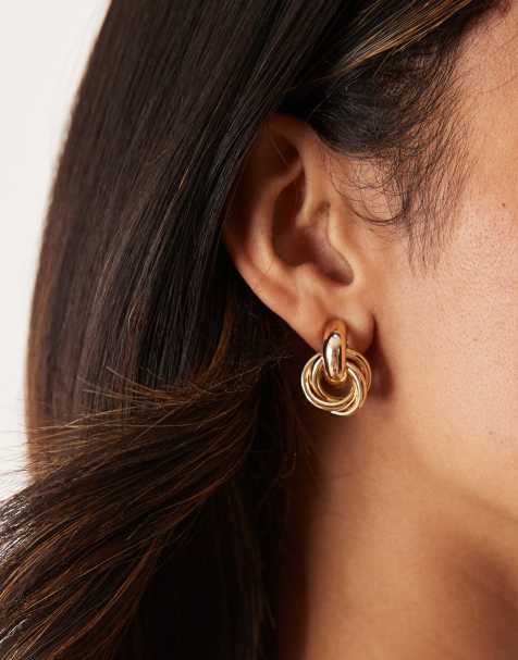 DesignB London knot doorknocker earrings in gold - view 1
