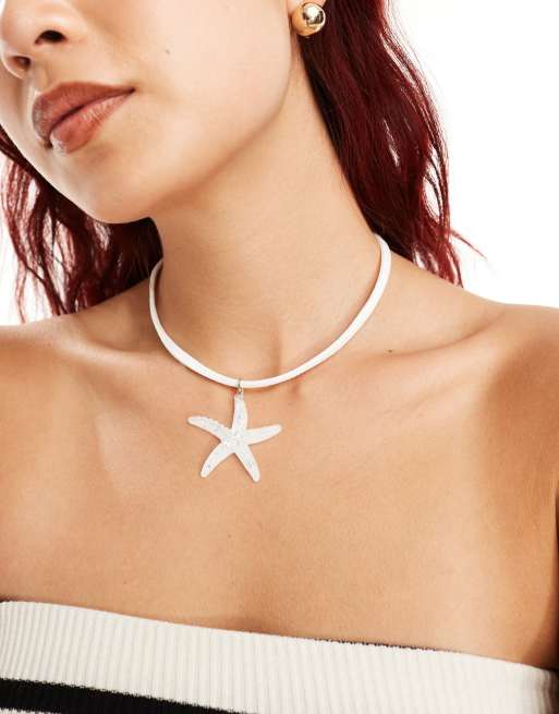 DesignB London - Koordketting met zeesterhangertje van hars in wit