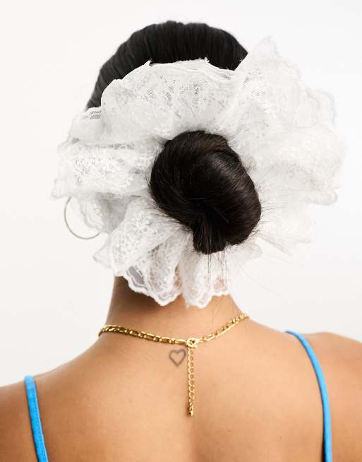DesignB London lace hair scrunchie in white, 2 of 4