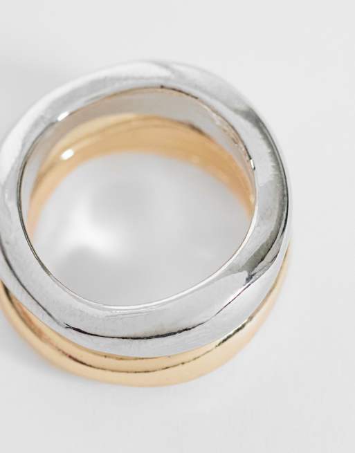 DesignB London - Lagdelt ring i blandet metal, 2 af 3
