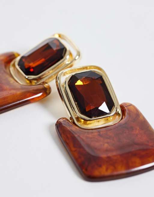 DesignB London large amber resin earrings in gold, 3 of 4