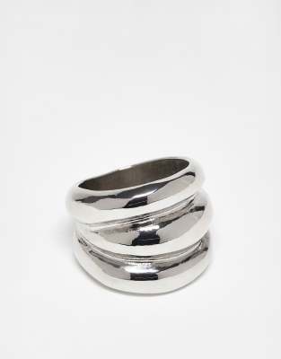 DesignB London - Large bague nervurée - Argenté