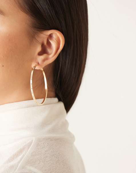 DesignB London large embellished  hoop earrings in gold - view 1