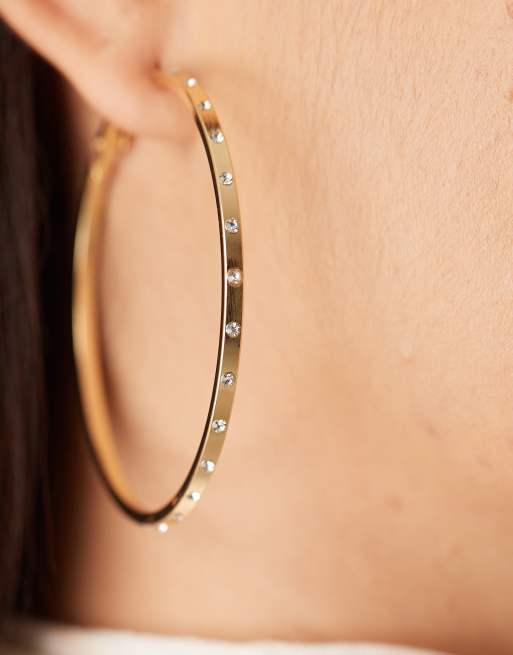 DesignB London large embellished hoop earrings in gold, 3 of 3