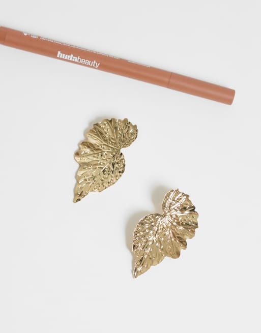 DesignB London large leaf stud earrings in gold, 5 of 5