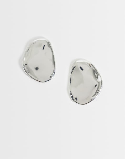 DesignB London large pebble stud earrings in silver tone - view 1