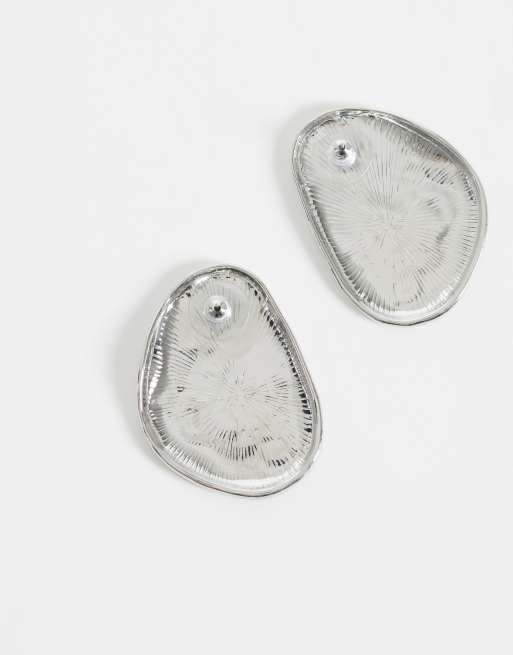DesignB London large pebble stud earrings in silver tone, 4 of 4