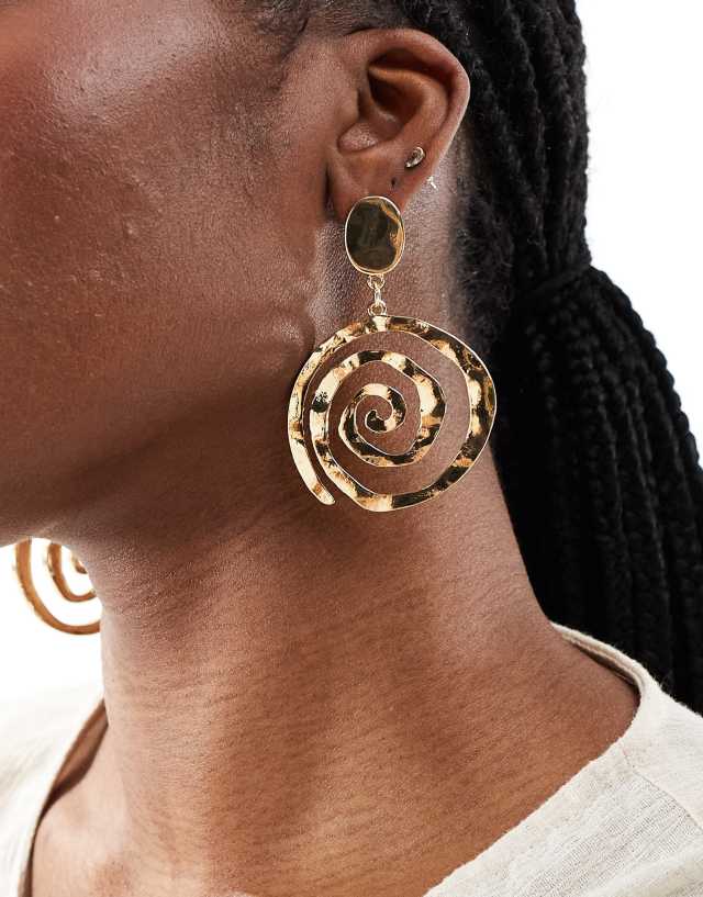 DesignB London - large swirl drop earrings in gold