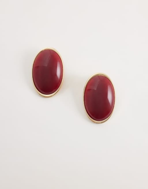 DesignB London large vintage style stud earrings in red and gold tone