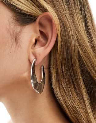 DesignB London large wave hoops in silver - ASOS Price Checker