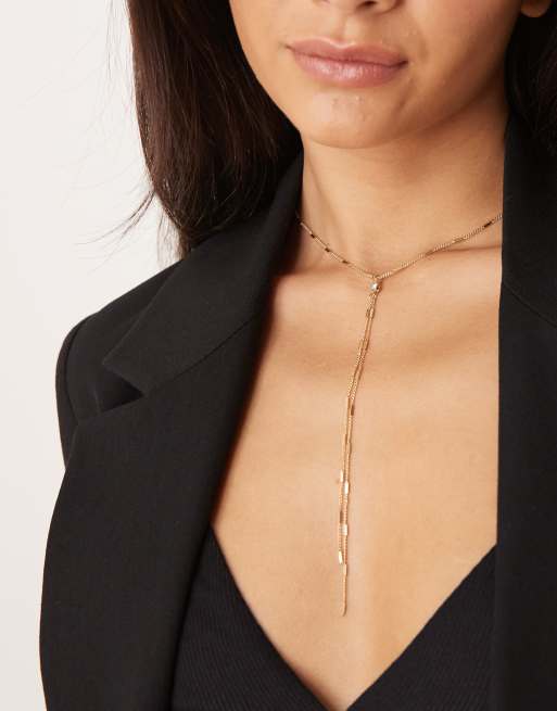 DesignB London - Lariat-ketting met kristallen in goud