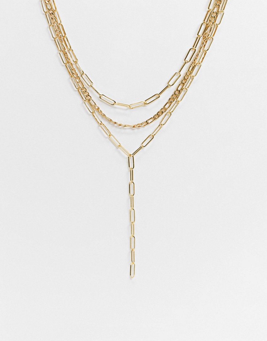 DesignB London - Lasso-halskæde med flere kæder i guld