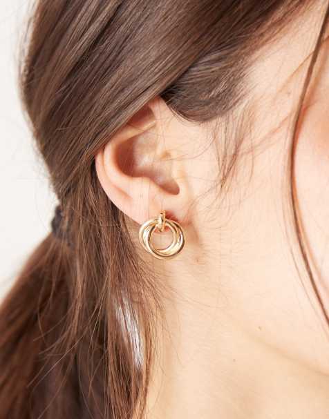 DesignB London layered doorknocker earrings in gold - view 1