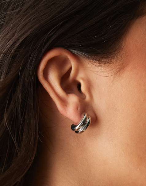 DesignB London layered hoop earrings in silver - view 1