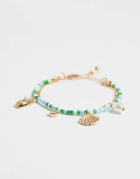 DesignB London layered sea charm beaded bracelet in blue and gold - view 1