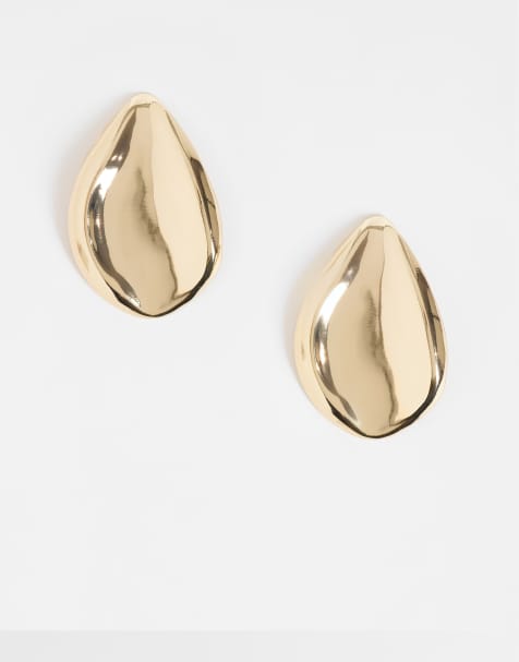 DesignB London liquified large stud earrings in gold - view 1