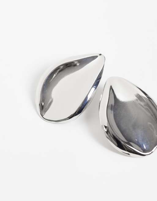 DesignB London liquified large stud earrings in silver, 4 of 4