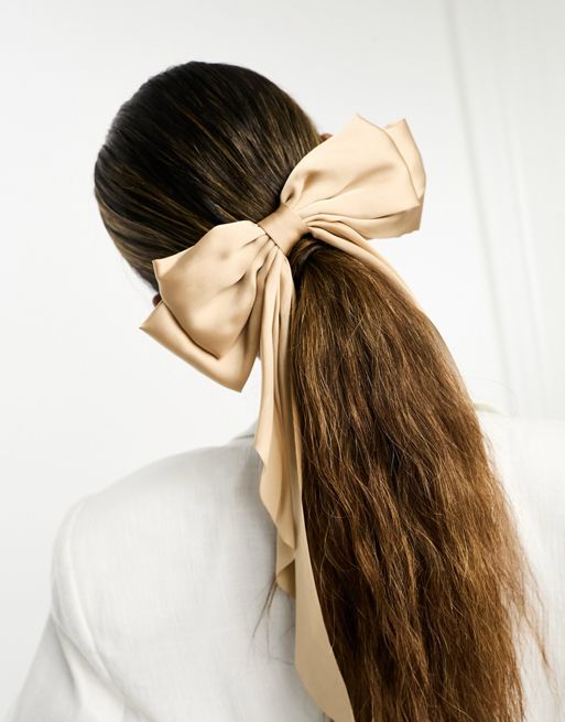 Satin Hair Bow, Long Tail Hair Bow, Hair Bows for Women Brown
