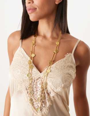 DesignB London long layered beaded necklace in gold