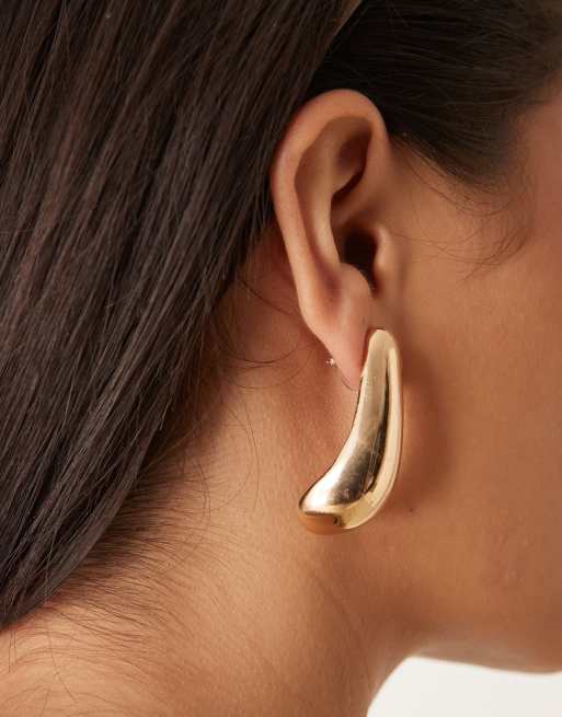 DesignB London long molten stud earrings in gold ASOS