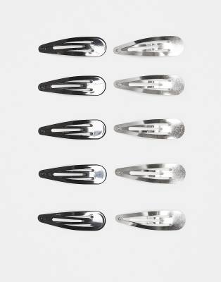 DesignB London - Lot de 10 barrettes à cheveux - Argenté/noir - view 1