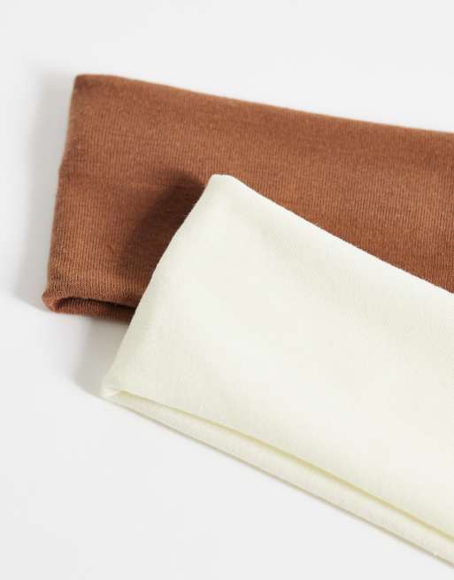 DesignB London - Lot de 2 bandeaux en jersey - Marron et crème, 2 de 3