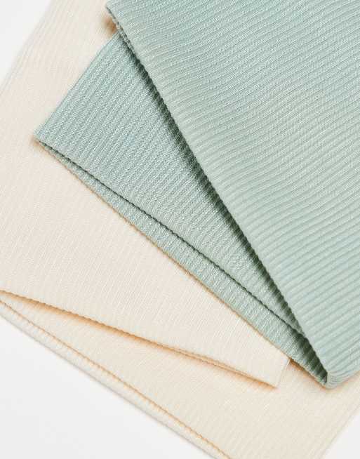 DesignB London - Lot de 2 bandeaux larges en jersey - Vert sauge et écru , 3 de 4