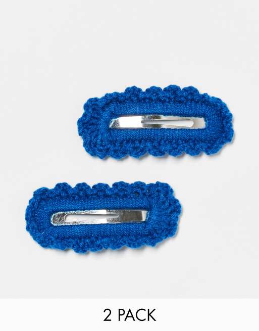 DesignB London - Lot de 2 barrettes à cheveux en maille crochetée - Bleu  