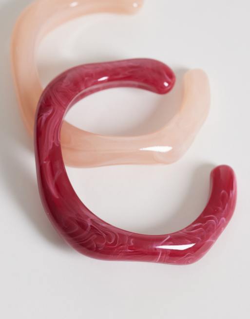 DesignB London - Lot de 2 bracelets joncs en résine - Rose et bordeaux, 2 de 3