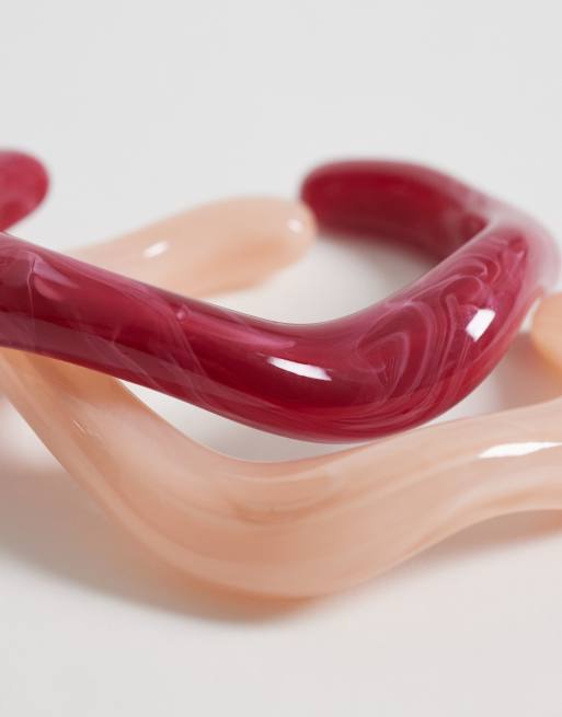 DesignB London - Lot de 2 bracelets joncs en résine - Rose et bordeaux, 3 de 3