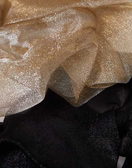 DesignB London - Lot de 2 chouchous en organza - Noir et doré, 4 de 4