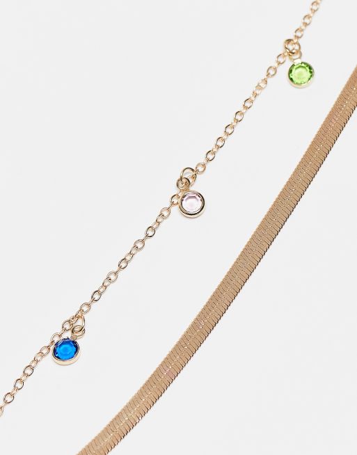 DesignB London - Lot de 2 colliers avec maillons plats et breloques perles - Doré , 4 de 4