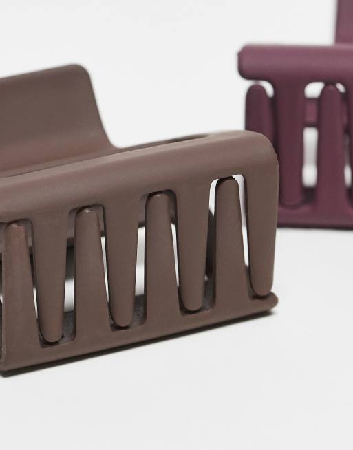 DesignB London - Lot de 2 petites pinces à cheveux - Bordeaux et marron, 2 de 3