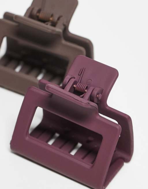 DesignB London - Lot de 2 petites pinces à cheveux - Bordeaux et marron, 3 de 3