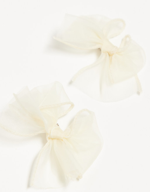 DesignB London - Lot de 2 petits nœuds pour cheveux en organza - Crème , 2 de 4