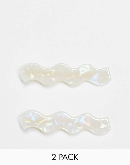 DesignB London - Lot de 2 pinces à cheveux effet ondoyant en résine - Blanc
