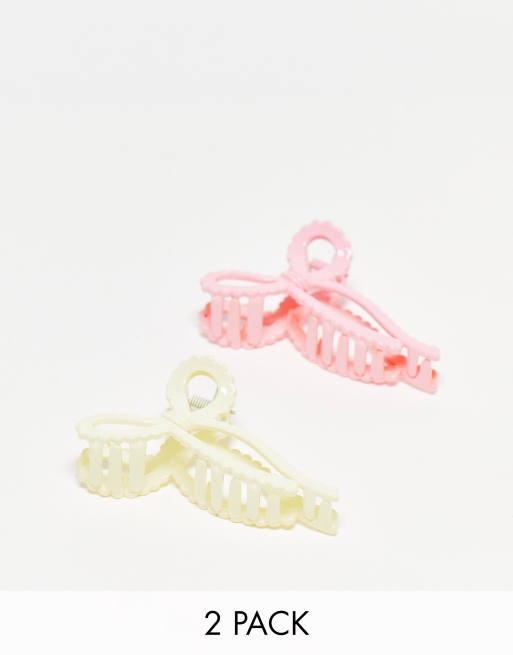 DesignB London - Lot de 2 pinces à cheveux en forme de nœud - Blanc et rose 