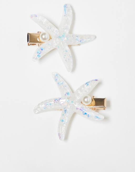 DesignB London - Lot de 2 pinces à cheveux étoile de mer - Blanc