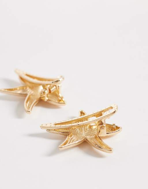 DesignB London - Lot de 2 pinces à cheveux étoile de mer en métal - Doré, 2 de 3