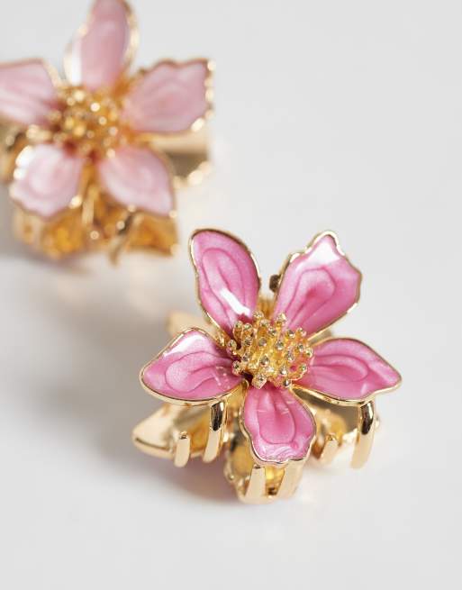DesignB London - Lot de 2 pinces à cheveux fleur - Rose, 3 de 3