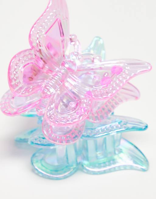 DesignB London - Lot de 2 pinces à cheveux papillon irisées - Rose/bleu , 3 de 4