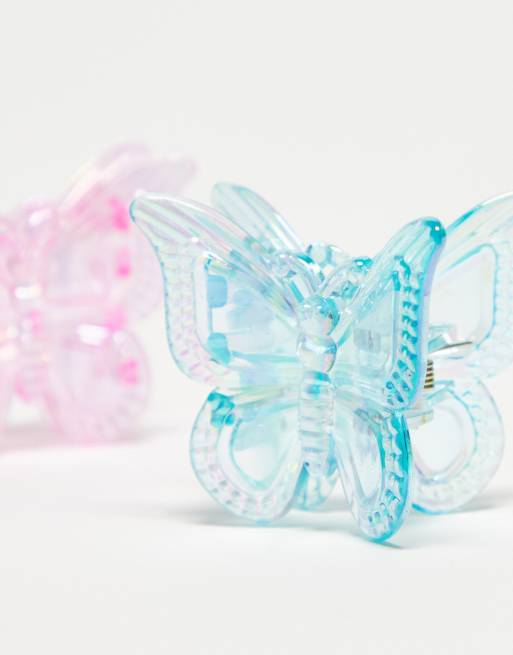 DesignB London - Lot de 2 pinces à cheveux papillon irisées - Rose/bleu , 4 de 4