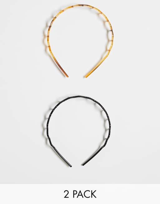 DesignB London - Lot de 2 serre-têtes peignes - Noir et écaille de tortue 