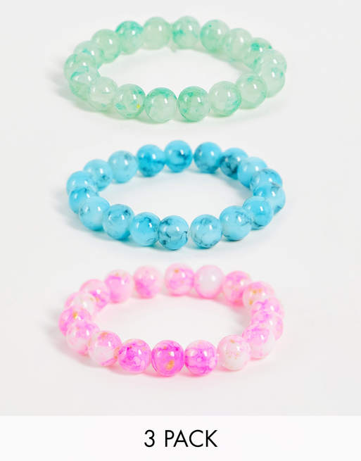 DesignB London - Lot de 3 bracelets de perles et pierres en verre