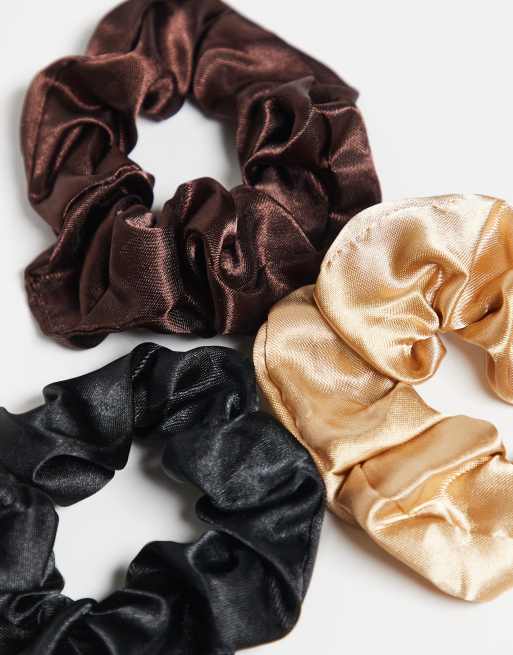 DesignB London - Lot de 3 chouchous en satin - Tons neutres cool, 2 de 3