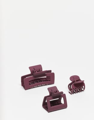 DesignB London - Lot de 3 pinces à cheveux - Bordeaux-Rouge